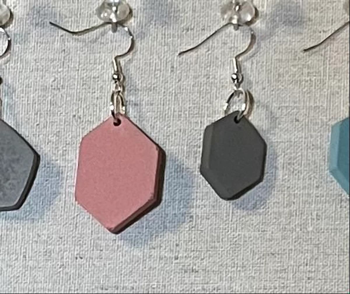 Elongated Hexagon Mismatched Earrings - Blush Rose & Charcoal Grey