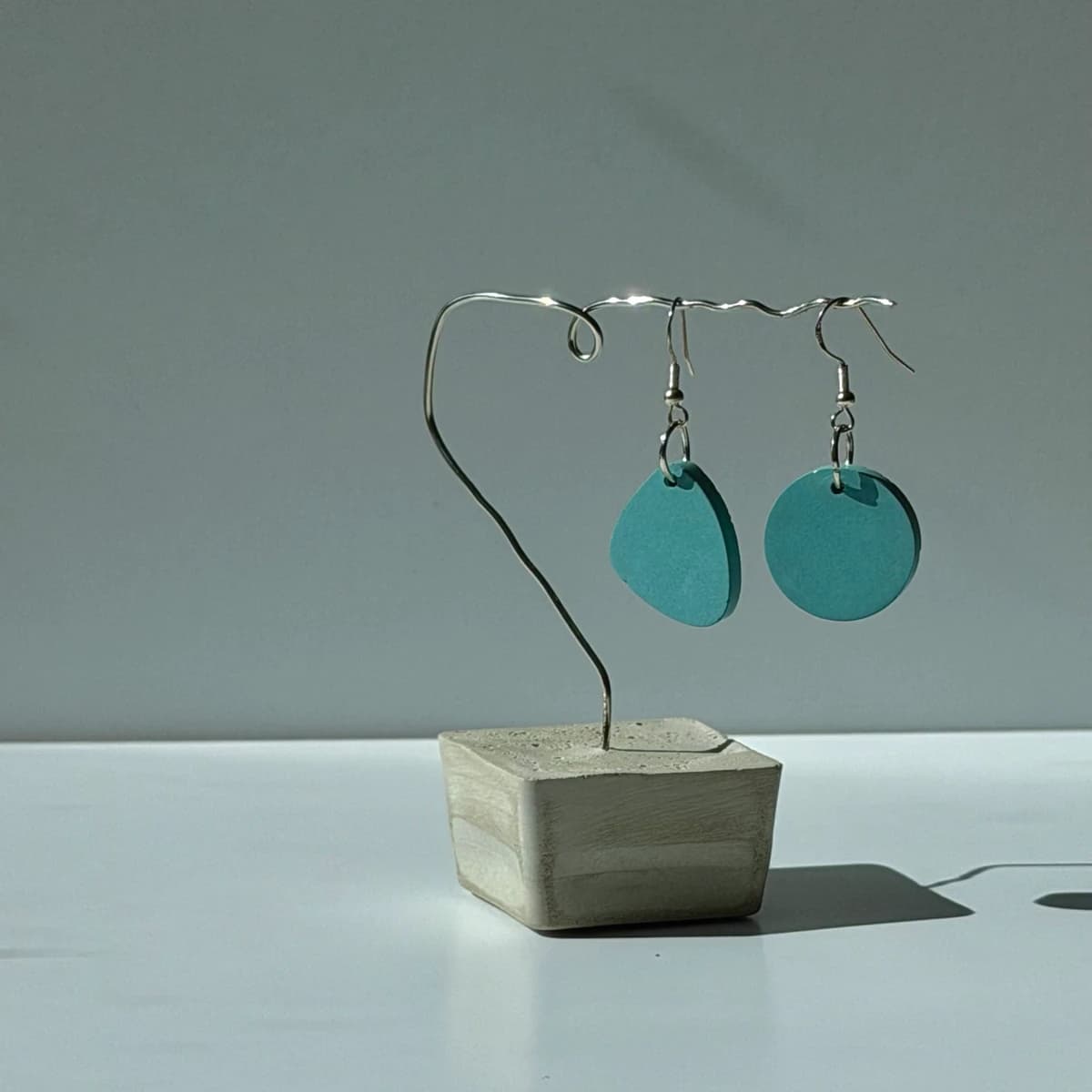 Rounded Triangle & Circle Earrings - Sky Blue