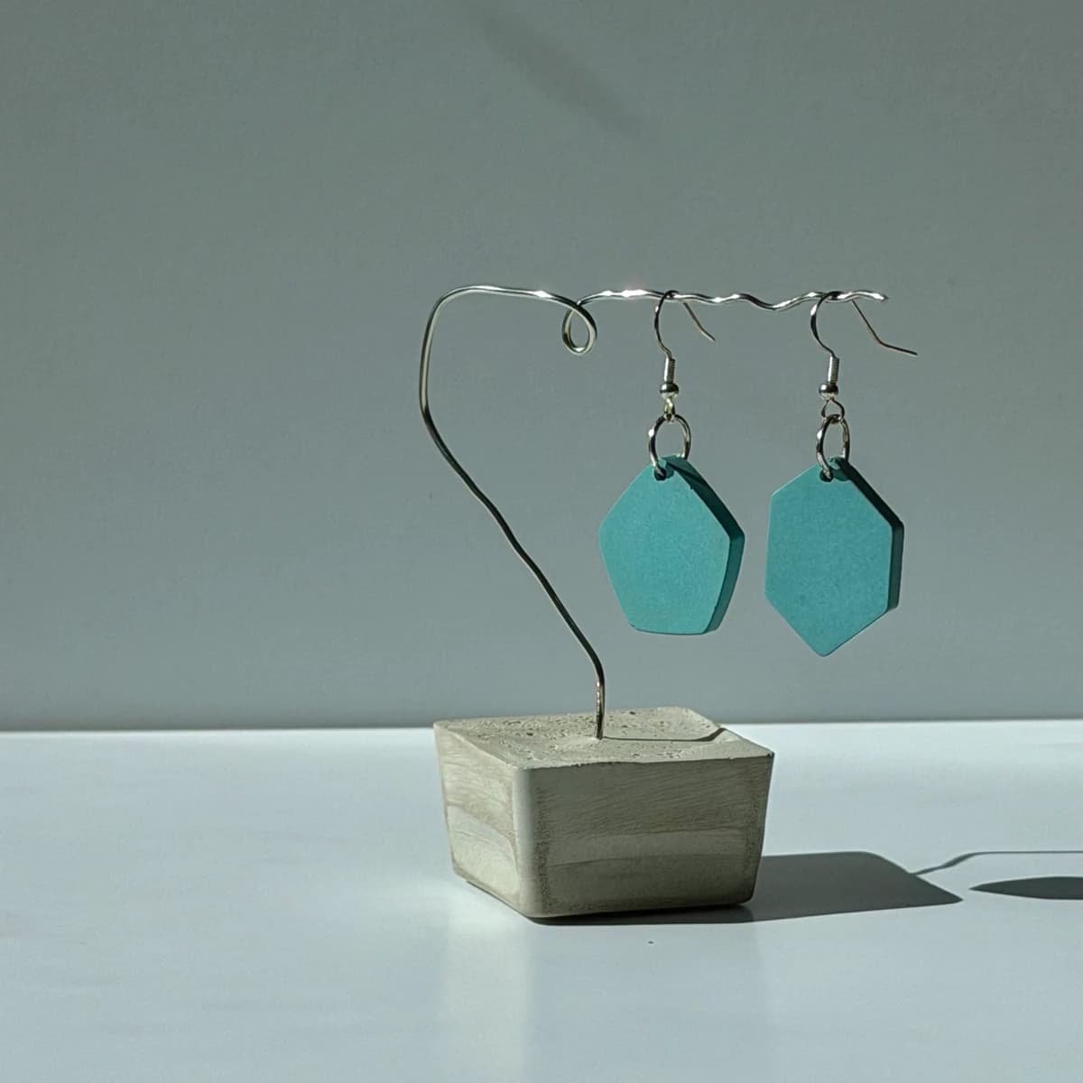 Elongated Hexagon & Pentagon Earrings - Sky Blue