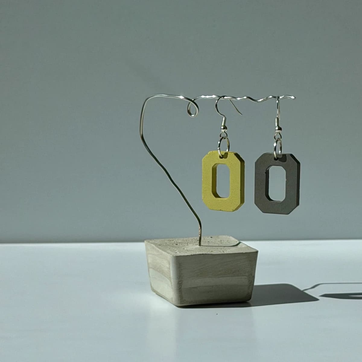 Open Rectangle Earrings - Sage Green & Charcoal grey