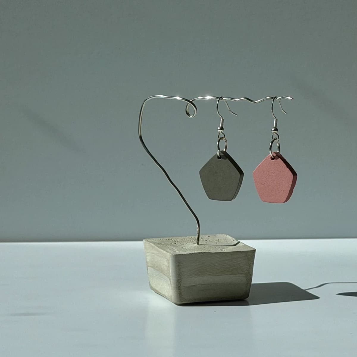 Pentagon Earrings - Blush Rose & Charcoal Grey