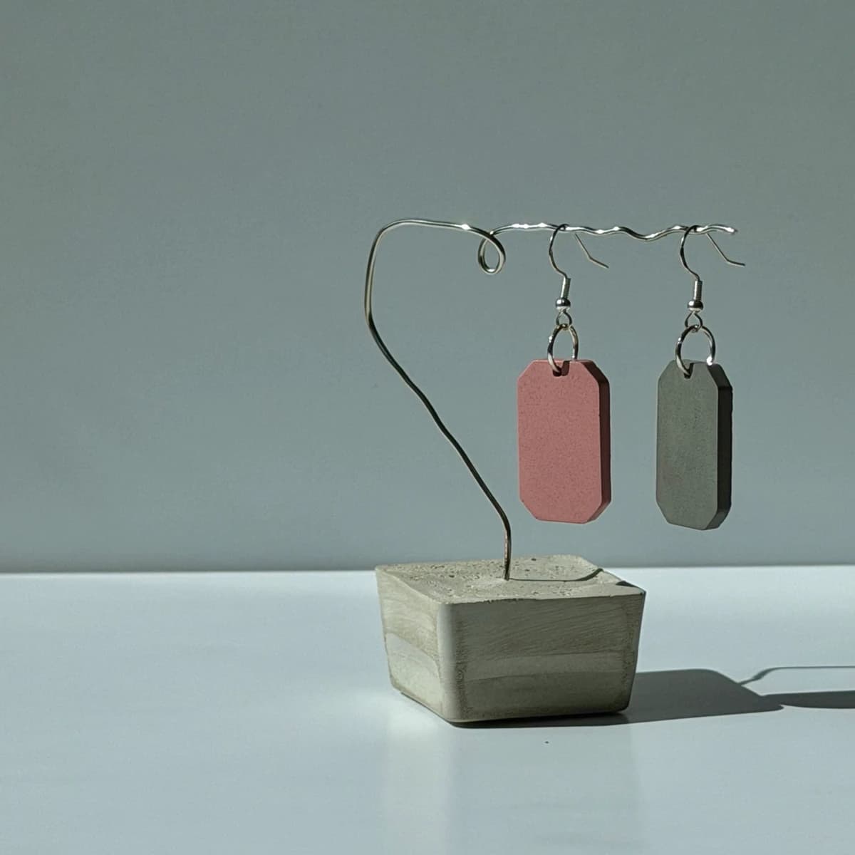 Solid Rectangle Earrings - Blush Rose & Charcoal Grey
